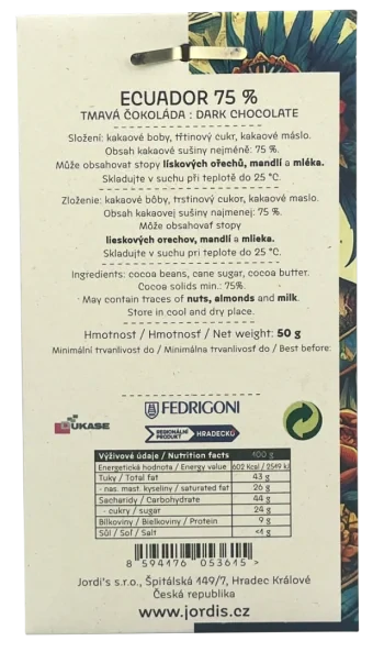 TMAVÁ ČOKOLÁDA 75 % EKVÁDOR 50 g